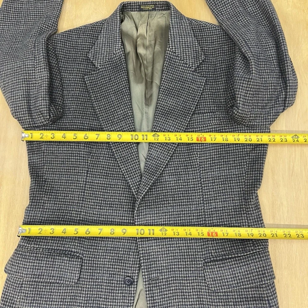 Vintage‎ Robert Stock Blazer Sport Coat Mens 40L Long Wool Flannel Gray/Navy